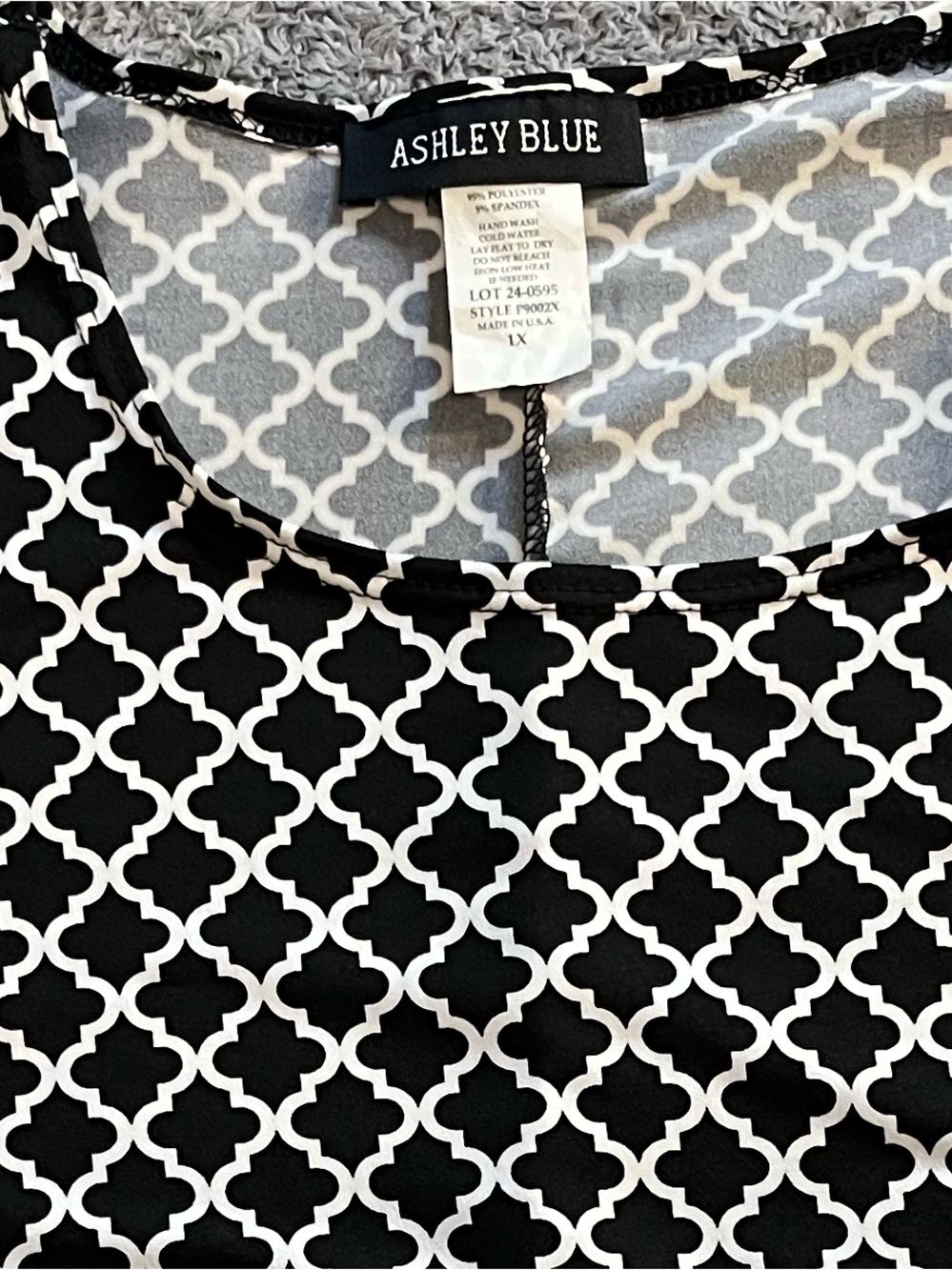 Ashley Blue Black & White Geometric Swing Dress 1X - Picture 3 of 5